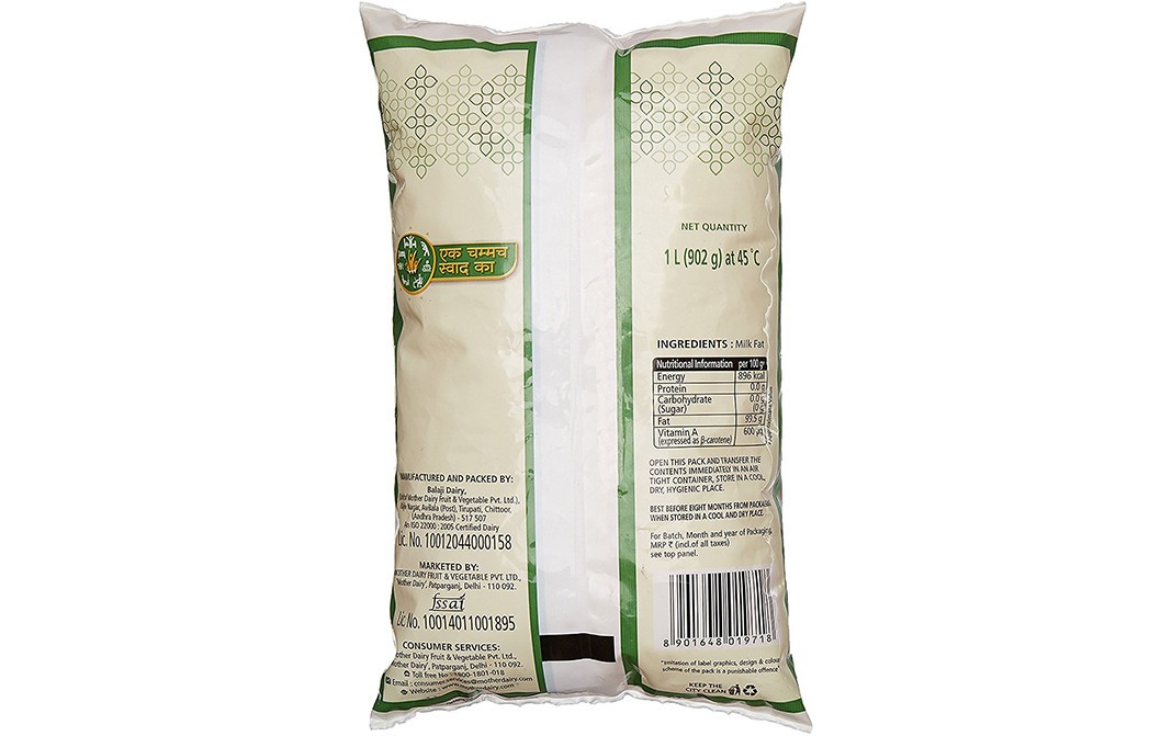 Mother Dairy Ghee (Made From Cow Milk)   Pouch  1 litre